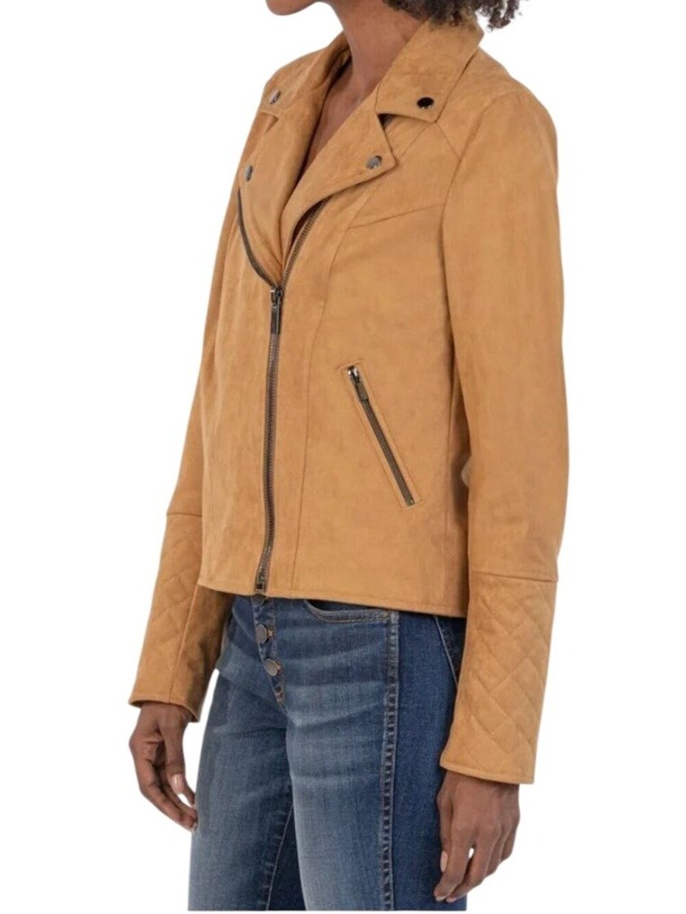 KUT from the Kloth Marlowe Faux Suede Moto Jacket Brown Tan XL Coat Zip Biker - Picture 11 of 13